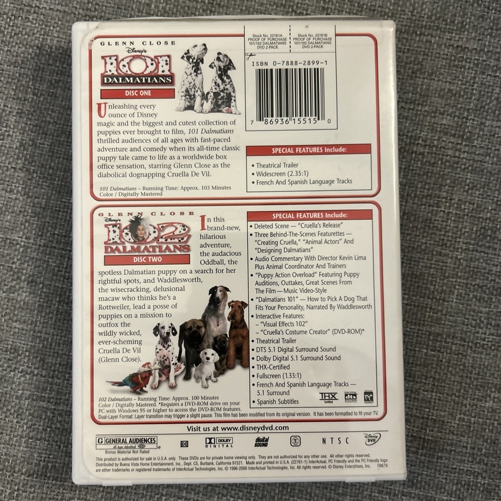 101 Dalmatians & 102 Dalmatians‎ 2-Pack (DVD, 2001, 2-Disc Set) Used - Picture 4 of 4